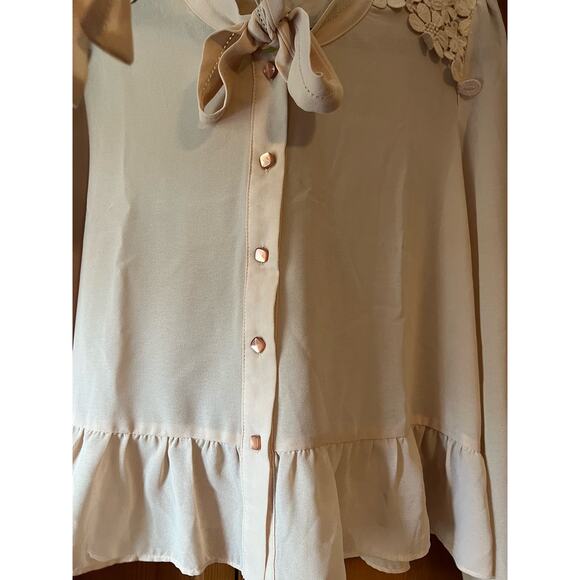 NWT Darling Women's Stephanie Chiffon Crochet Button Down Blouse Blush Size M - Picture 2 of 11